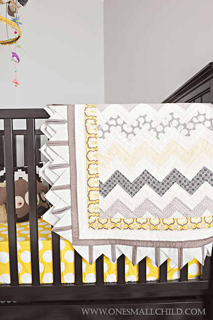 Cute Black Grey Gold Quilt for Baby Boys' Room | Kingston's Nursery at One Small Child