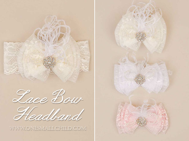 Lace Bow Christening Headbands | One Small Child