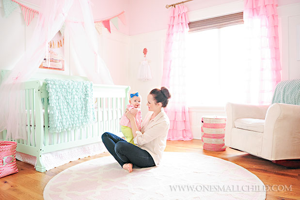 Lyla's adorable pink and aqua nursery | See the entire nursery at One Small Child: www.onesmallchild.com