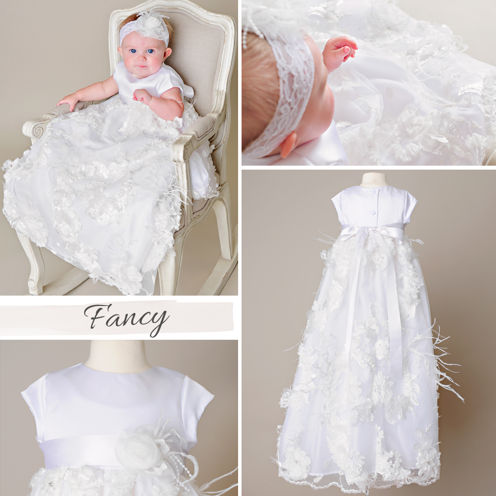 Fancy Feathered Christening Gown