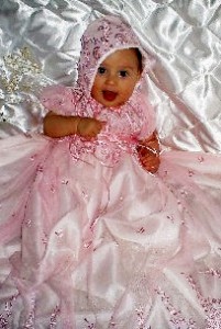 Alyssa Pink Lace Christening, Baptism Gown - One Small Child