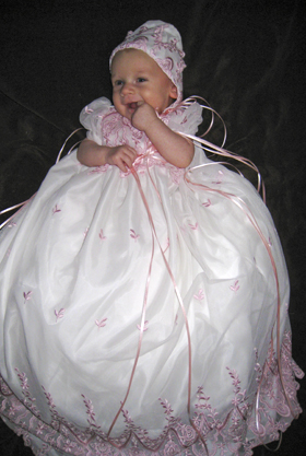 Alyssa Pink Lace Christening Gown - One Small Child