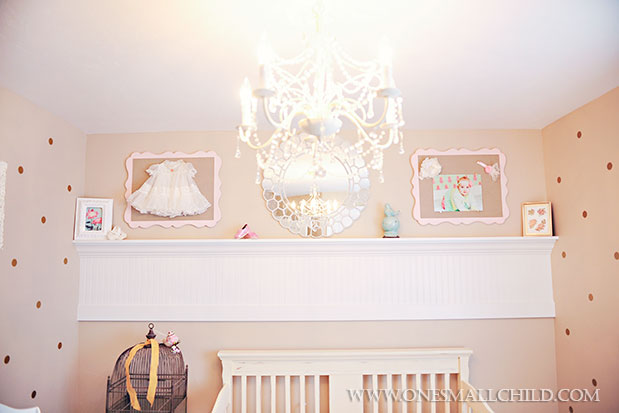 Gorgeous chandelier for a baby girl’s room! | See the rest of Lily’s nursery at One Small Child: www.onesmallchild.com