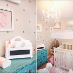 Pretty gold dots on the walls in this pink shabby chic nursery!  See the rest of baby Lilys room at   - One Small Child