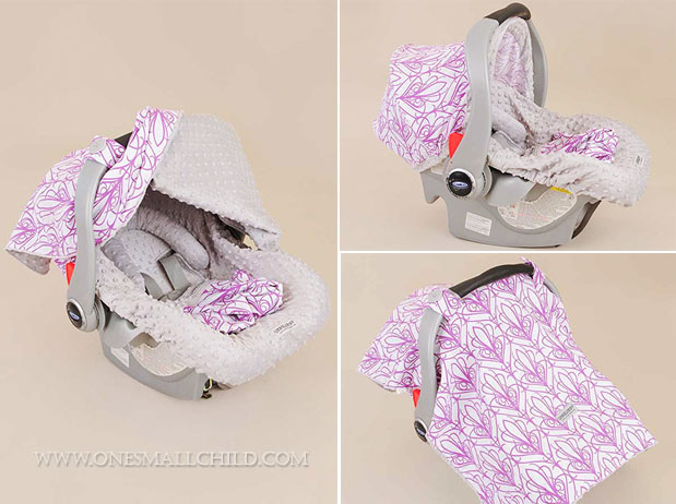 Love this adorable lavender car seat cover kit for baby girl! $66.00 | See more carrier covers at One Small Child: www.onesmallchild.com