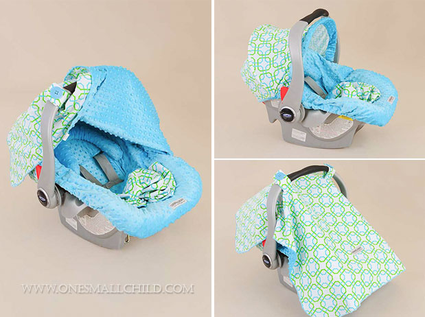 How cute! A blue cover kit for a baby car seat! $66.00 | See more carrier makeover kits at One Small Child: www.onesmallchild.com