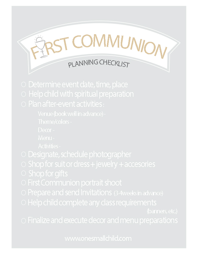 First Communion Planning Checklist at One Small Child