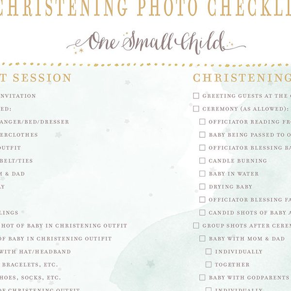 Christening Photography Checklist - One Small Child
