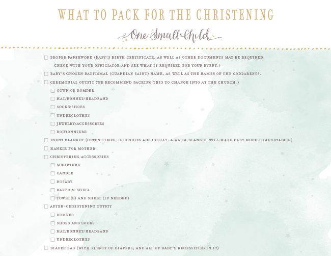 What to pack for the Christening - One Small Child
