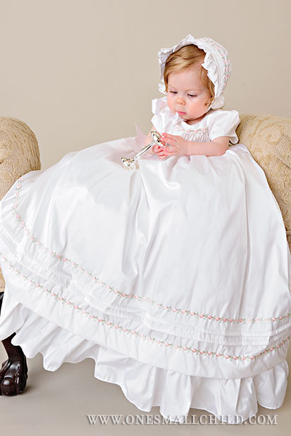 Jessa silk and pink rose christening gown - One Small Child