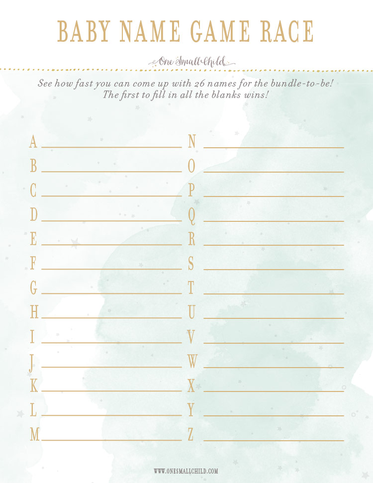 Baby Name Game Race  Baby Shower Game Printable - One Small Child