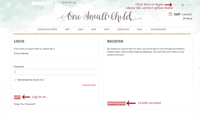 Website Create Account Screenshot - One Small Child