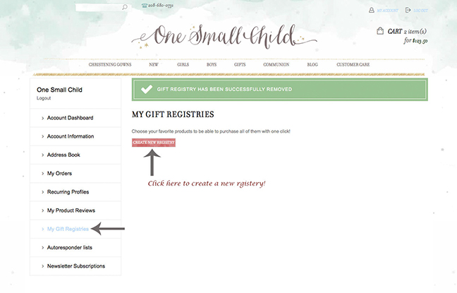 Website Create Registry Screenshot - One Small Child