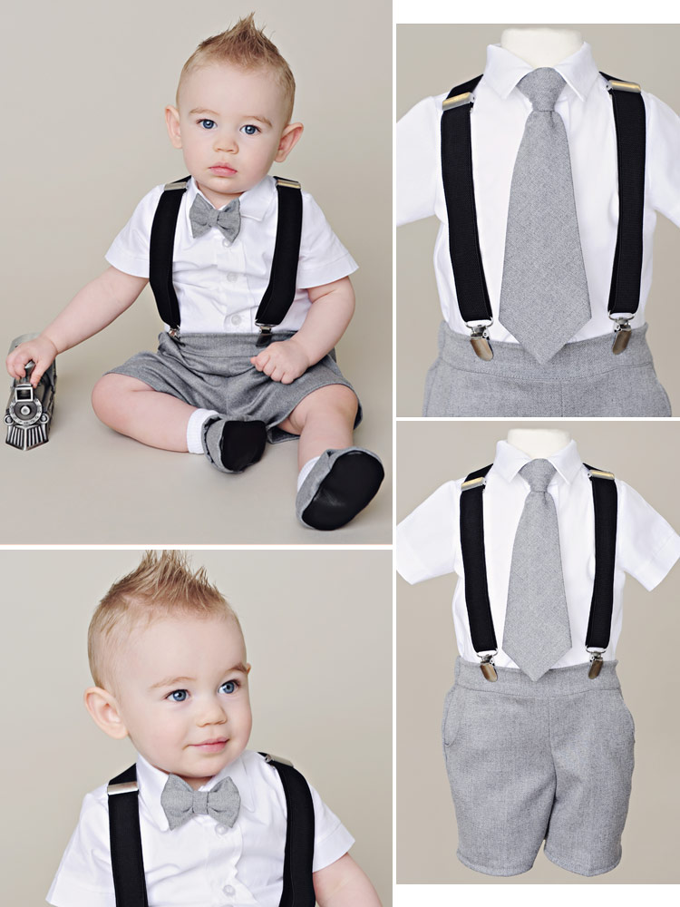 Gray Shorts Suspender Set for Baby - One Small Child