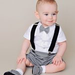 Gray baby shorts and suspenders - One Small Child