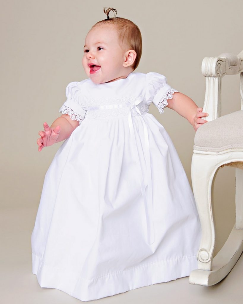 Girls 23 Cotton Christening Gown with Floral Lace Detailing  Little  Things Mean a Lot