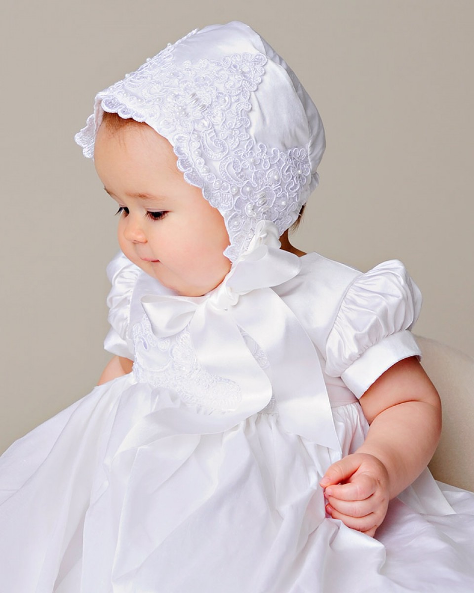 Sarah Louise 001145 Ivory Silk Bo Peep Baby Dress & Bonnet Set | Petit Posh