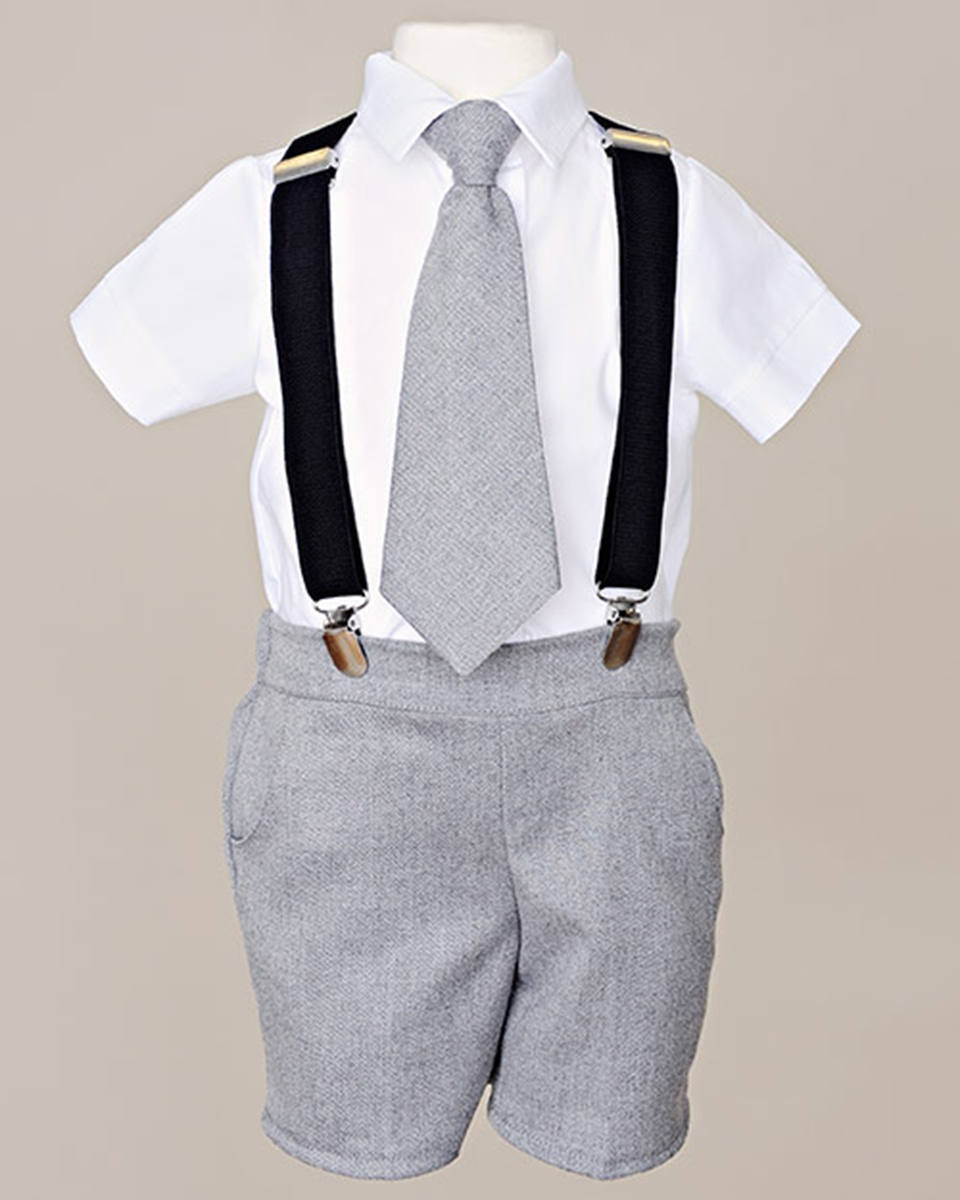 Gray Suspender Shorts Outfit - One Small Child