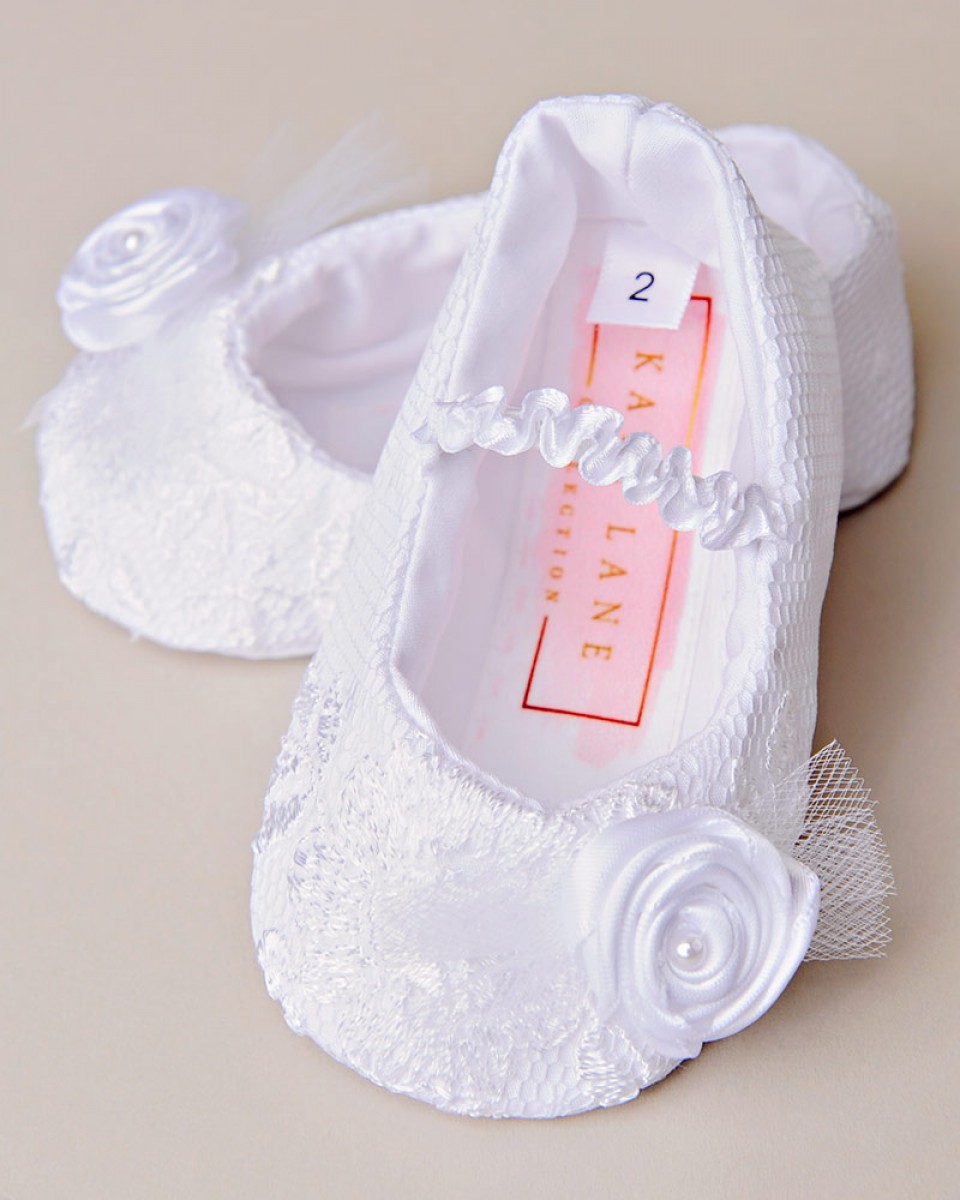 Lillian White Lace Christening Slippers - One Small Child