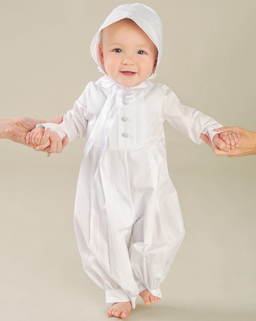 Faithclover Christening Outfit for Baby Boys Toddler One Piece Longall Vest Set with Hat
