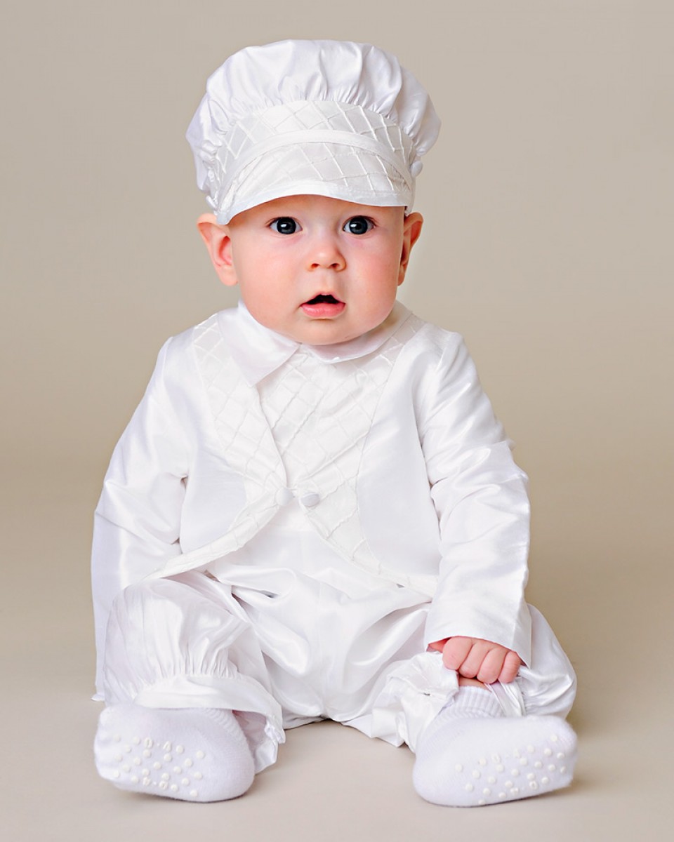 Boys Christening Outfit Christening Baptism Romper with Hat 