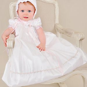 Silk Christening Gown White Smocked Baby Baptism Dress Long