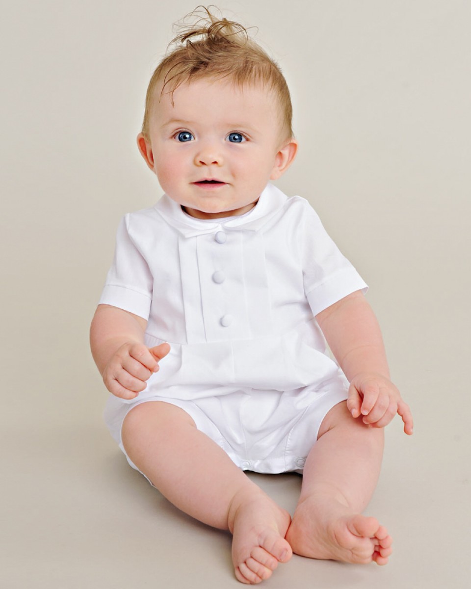 Infant Baby Boys White Cotton Romper Suit Christening Baptism Dedication Tyler 
