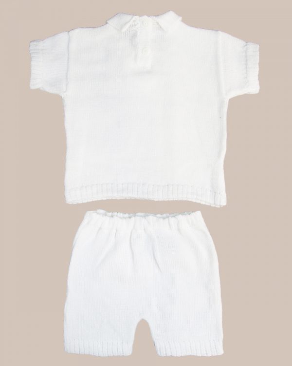 Boy’s White 3 Piece Long Sleeved Cotton Knit Sweater Outfit