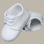 Baby Boys All White Genuine Leather Saddle Oxford Crib Shoe with Perforations - One Small Child