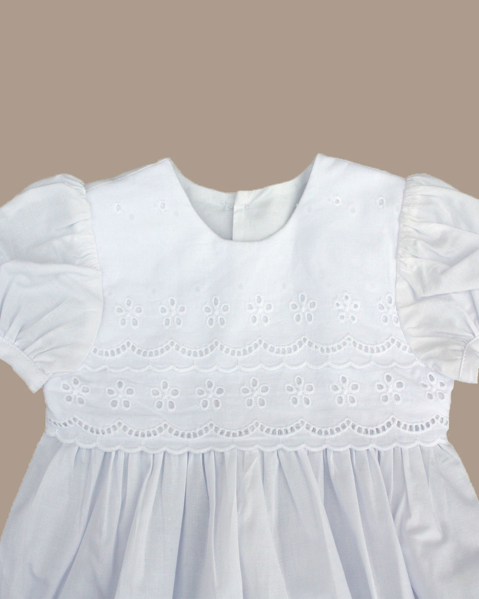 Girls White Cotton Christening Baptism Gown with Lace Border and Bonnet - One Small Child