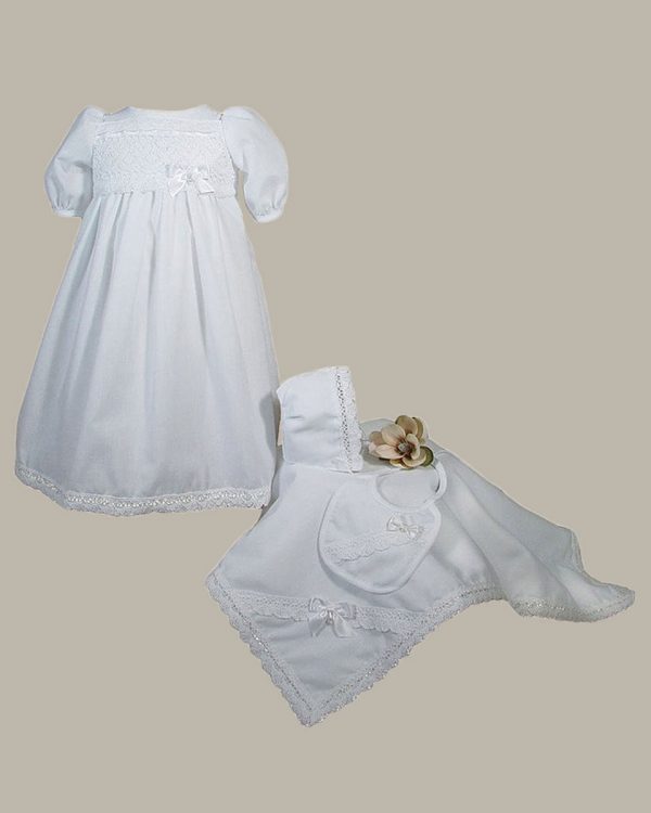 Girls Preemie Dress Christening Gown Baptism Set with Lace Hem - One Small Child
