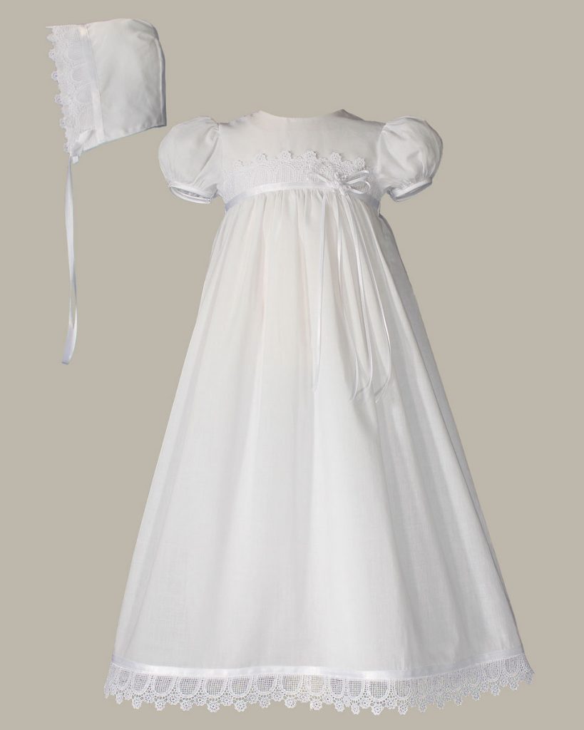 Girls 26" Cotton Christening Gown with Italian Lace - One Small Child