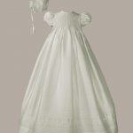 Girls 32" White Silk Christening Baptism Gown with Smocked Bodice - One Small Child