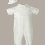 Boys White Silk Christening Baptism Coverall with Hat - One Small Child