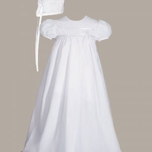 Girls 25" Tricot Overlay Christening Baptism Gown with Tatted Lace Bonnet - One Small Child