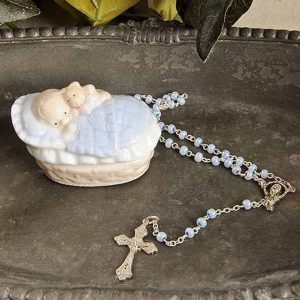 Boy Rosary & Porcelain Box Christening Gift Set - One Small Child