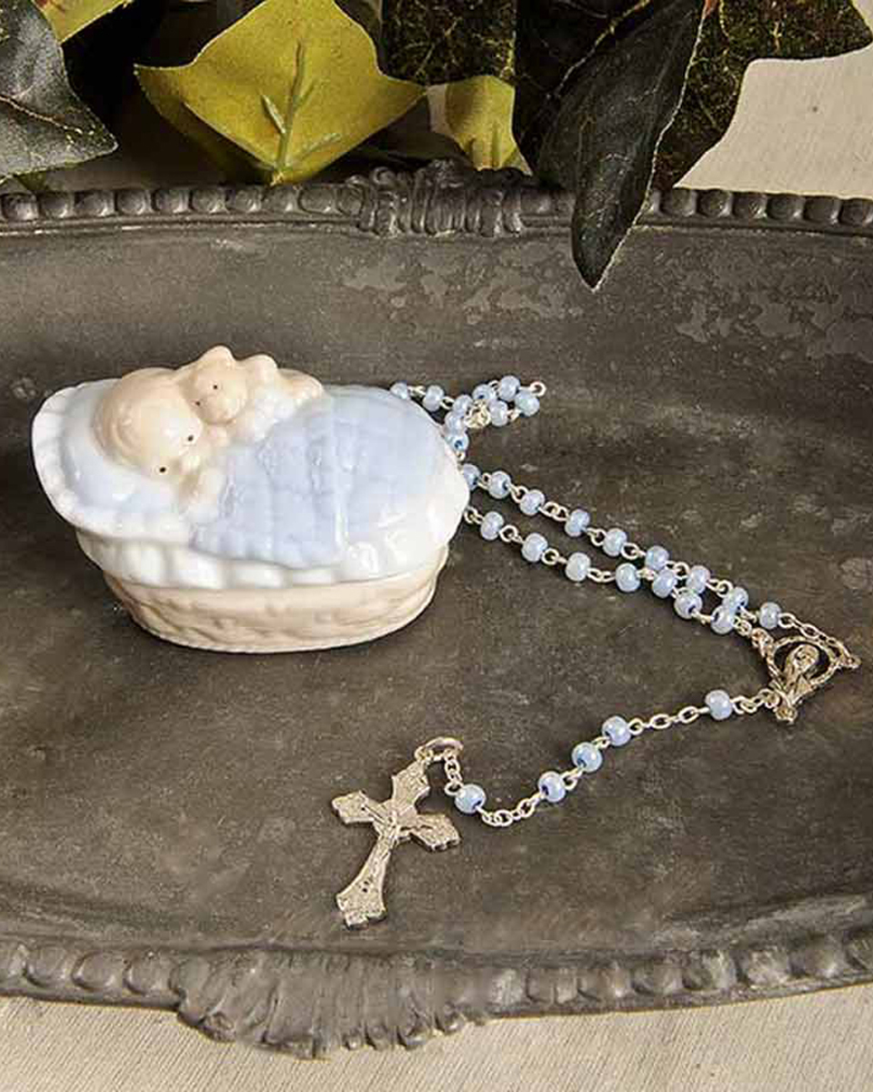Boy Rosary & Porcelain Box Christening Gift Set - One Small Child