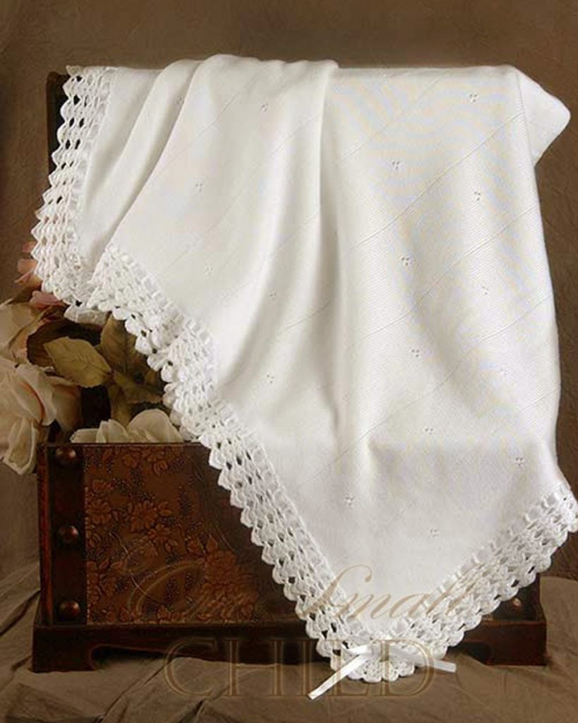 Crochet Edge Christening Blanket - One Small Child