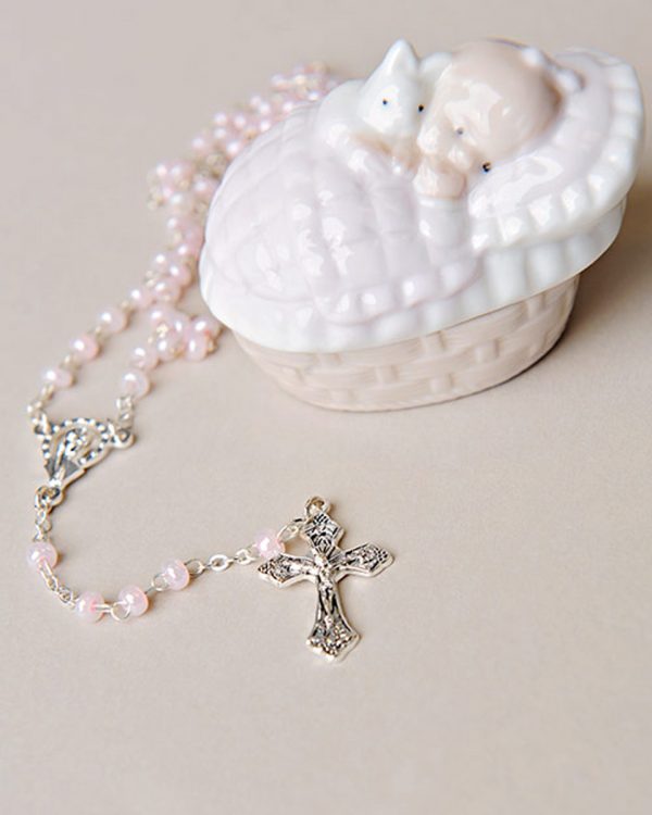 Girl Rosary & Porcelain Box Christening Gift Set - One Small Child