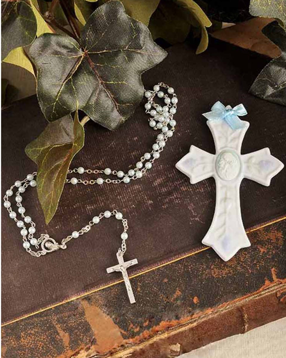 Boy Rosary & Wall Cross Christening Gift Set - One Small Child