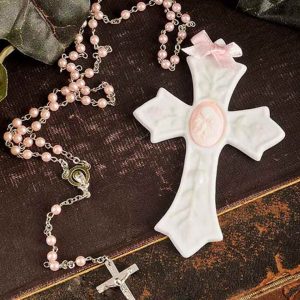 Girl Rosary & Wall Cross Christening Gift Set - One Small Child
