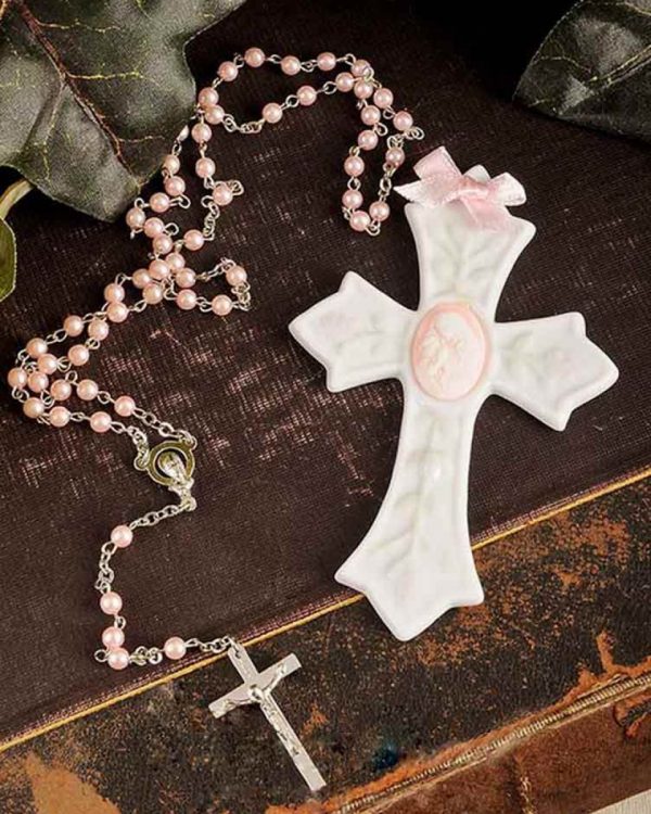 Girl Rosary & Wall Cross Christening Gift Set - One Small Child