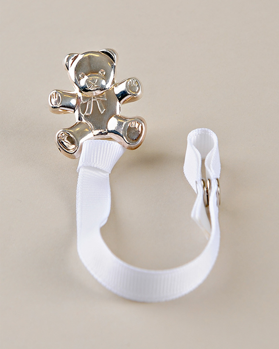 Silver Teddy Bear Pacifier Clip - One Small Child