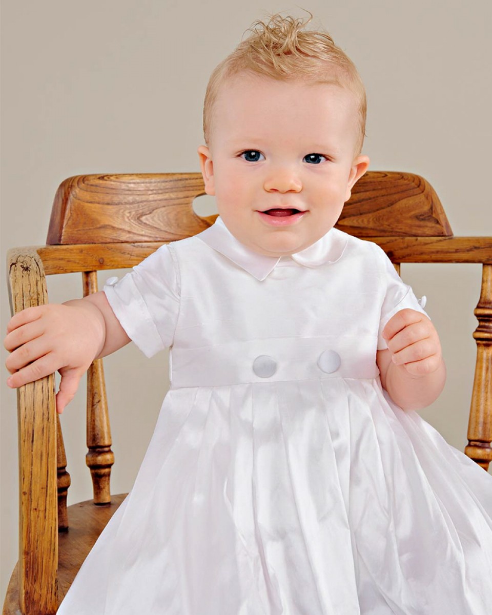Nan & Jan Girls' Christening Gown with Embroidered Applique Sleeve – Sara's  Children's Boutique