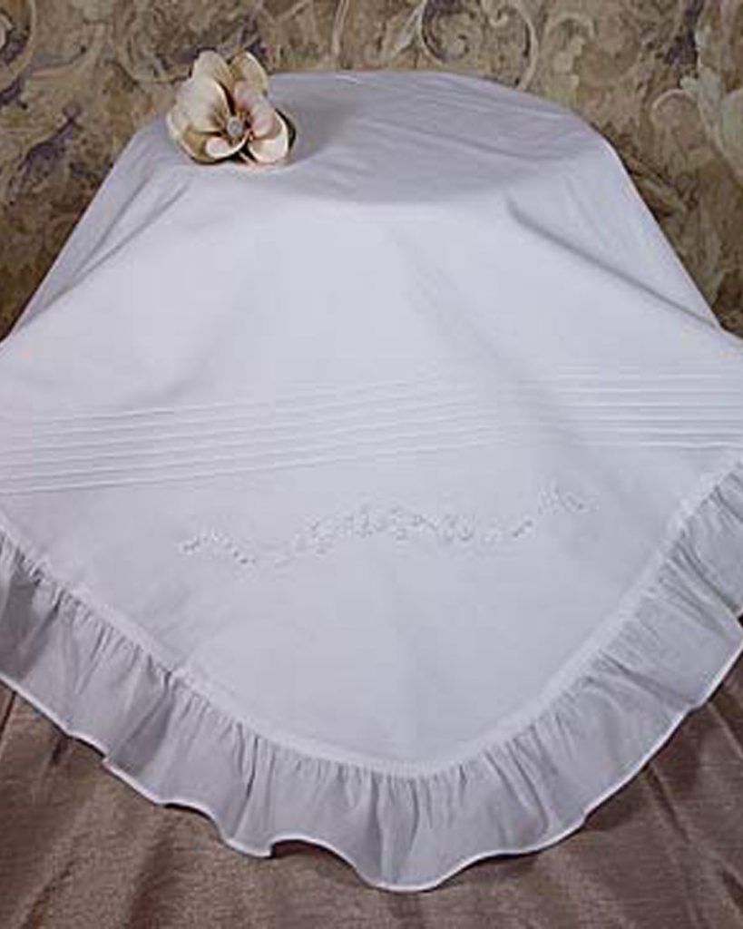Hand Embroidered Cotton Christening Blanket with Ruffle - One Small Child