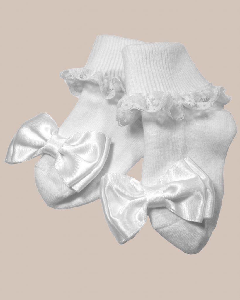 Girls Cotton Special Occasion Socks with Lace and Bow - One Small Child