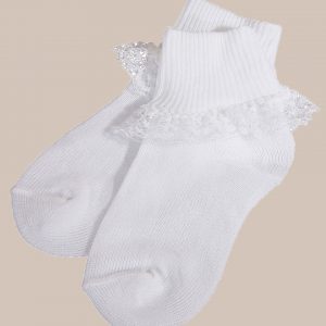 Girls White Cotton Anklet Socks with Lace - One Small Child