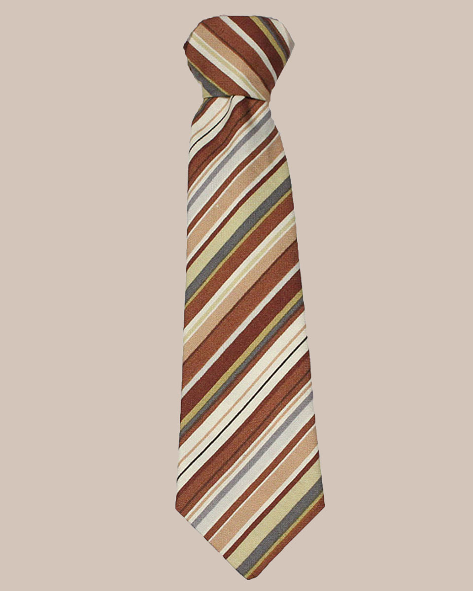Boys 8" Cotton Special Occasion Ties   Brown with Tan and Ivory Stripes - One Small Child