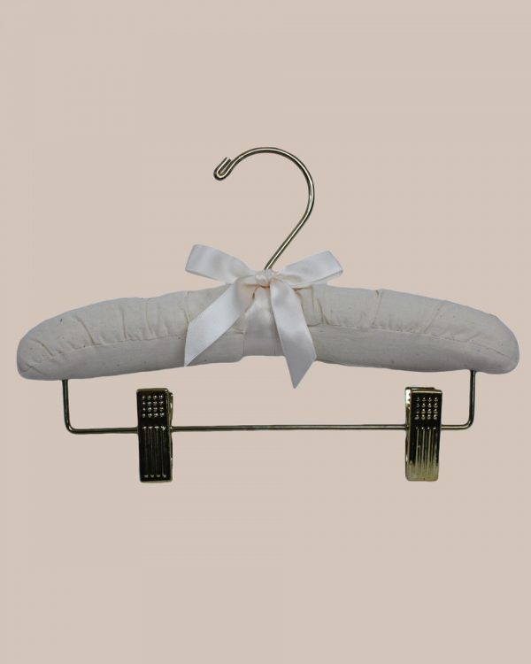 10" Muslin Hanger with Gold Hook and Pant Clips - One Small Child