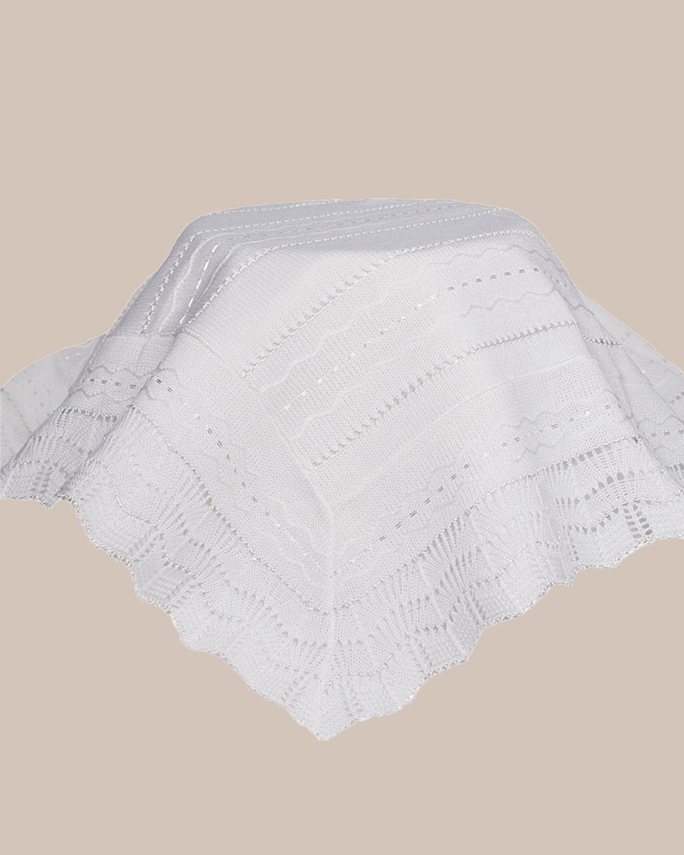 White Knit Baby Christening Shawl for Baptism - One Small Child